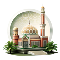 Stunning 3D Render of a Modern Mosque with Palm Trees and Islamic Geometric Pattern png