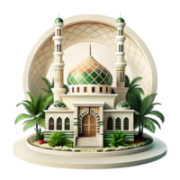 Stunning 3D Render of a Beautiful Mosque with Lush Greenery png
