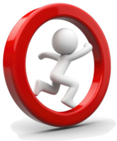 A white figure runs in a continuous loop, trapped within a red circle. png