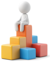 White figure seated atop a colorful, ascending stack of blocks. png