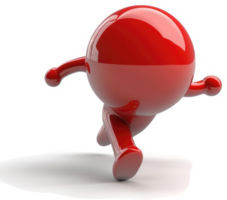 Glossy red figure in dynamic running pose. png
