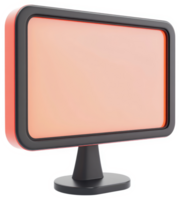 A three-dimensional rendering of a modern, coral-colored computer monitor. png