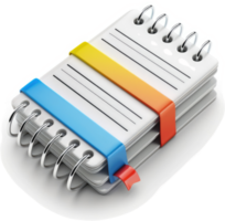 Spiral-bound notebook with colorful bookmarks. png