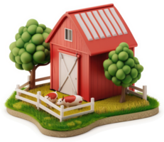 Rustic farm scene with barn and cows. png