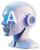 Futuristic robot head design featuring illuminated features. png