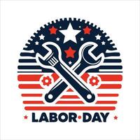 Labor Day Typography Design with American Flag and Tools Symbols vector