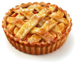Golden, lattice-topped apple pie, ready to eat. png