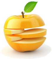 A vibrant yellow apple, sliced into multiple sections. png