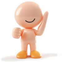 Smiling, animated character with raised arm. png