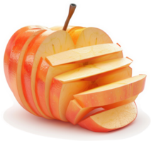 A visually striking, sliced apple with unusual, artistic cuts. png