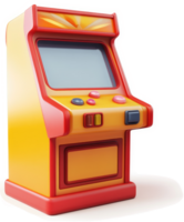 Retro arcade game machine with vibrant orange and red hues. png