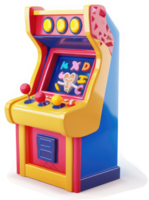 Retro arcade game cabinet, vibrant and colorful. png