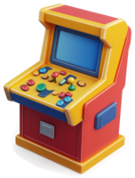 Colorful arcade game machine with various buttons and joystick. png