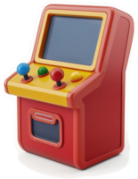 Retro arcade game console with colorful buttons and screen. png