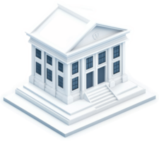 Isometric rendering of a classic, white governmental building. png