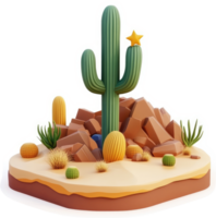 Digital desert landscape with cacti and rocks. png
