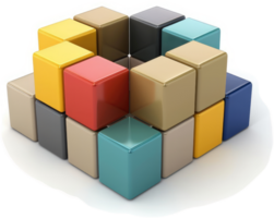 Multi-colored cubes arranged in a complex, symmetrical structure. png