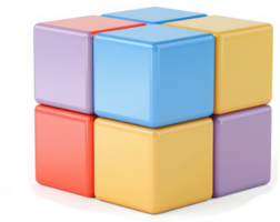 Multicolored interlocking cubes arranged in a square formation. png