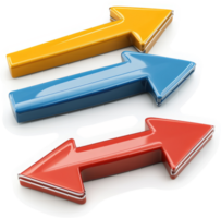 Three colored arrows pointing in different directions, suggesting choices and options. png