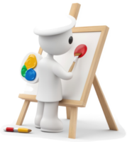 Smiling figure paints a vibrant red circle on an easel. png