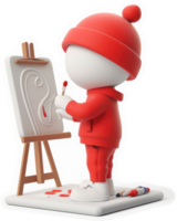 3D rendering of a figure painting on an easel. png