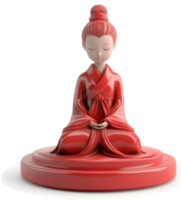 Red figurine of a seated, serene maiden. png