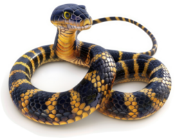Venomous snake with striking black and yellow bands. png