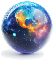 A stylized, glowing representation of the Americas on a spherical globe. png