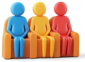 Three colorful figures seated on a shared couch. png