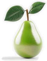 Vibrant green pear with leaves, a glossy, isolated image. png