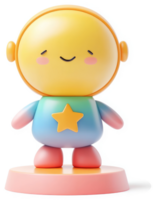 Cheerful, colorful cartoon robot figure with a light-blue appendage. png