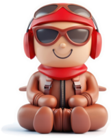 Cartoon pilot character in a relaxed seated position. png