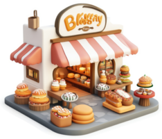Cute bakery shop facade with assorted pastries and treats. png