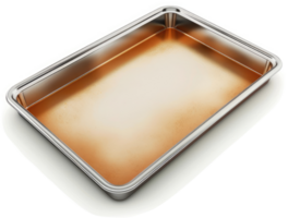 Empty rectangular metal baking pan with a light copper-colored interior. png