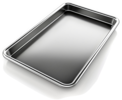 Rectangular stainless steel baking pan for oven use. png