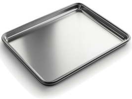 Empty rectangular stainless steel baking sheet. png