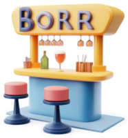 Colorful, cartoonish bar counter with stools. png