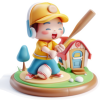 Playful cartoon baseball player enjoying a game. png