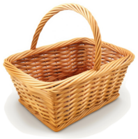 Rectangular wicker basket with a handle. png