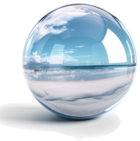 Crystal sphere encapsulating a serene beach scene. png