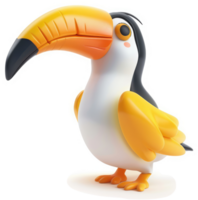 Playful toucan character in 3d animation style. png