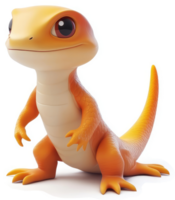 A digitally rendered, cartoonish, orange lizard character. png
