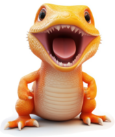 Smiling orange dinosaur character with open mouth. png