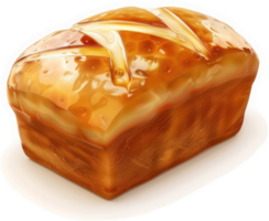 Glazed loaf of bread in a rectangular shape. png