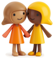 Two friendly dolls holding hands, representing diversity. png