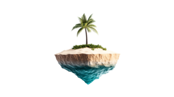 Tropical island with palm tree in the ocean, isolated, cut out transparent png