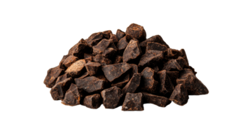 Pile of dark chocolate chunks, rich dessert ingredient, cut out transparent png