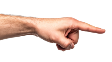 Hand gesture indicates direction, human body part points forward, cut out transparent png