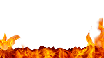 Burning flames background in bright orange, cut out transparent png