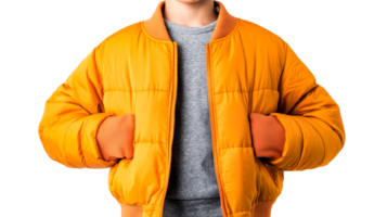 Person in Orange Padded Jacket, Casual Fashion, Cut Out Transparent png